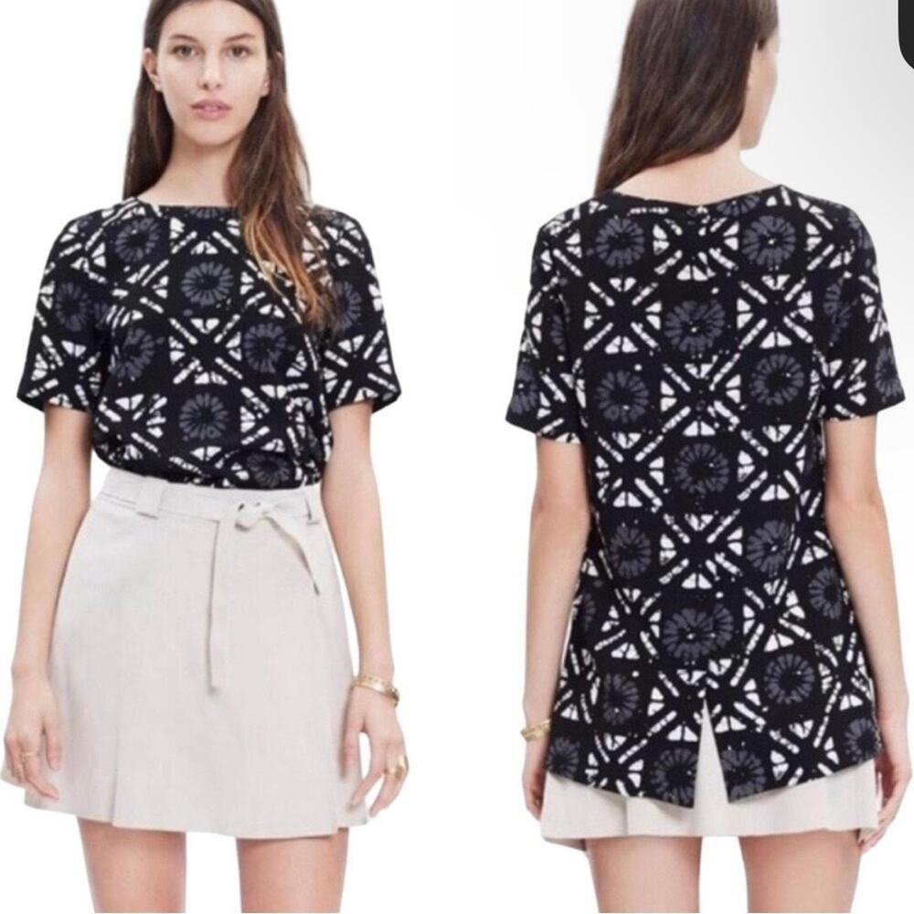 Madewell Black White Neutral Watercolor Paint Splat Abstract Blouse Button U3